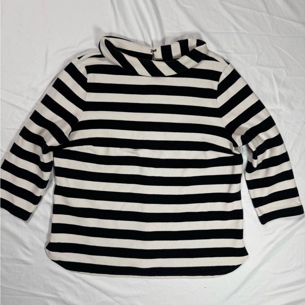 Talbots Black and White Striped Boatneck Knit Top size Petite Large